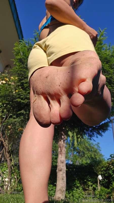I walked barefoot in the garden. Lick My soles clean!!