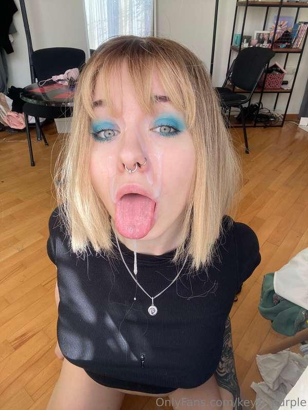 My tongue sticks out so your delicious cum drips right on it..
