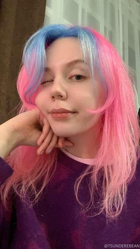 My hair is baby blue and pink again! By the way, my main job..