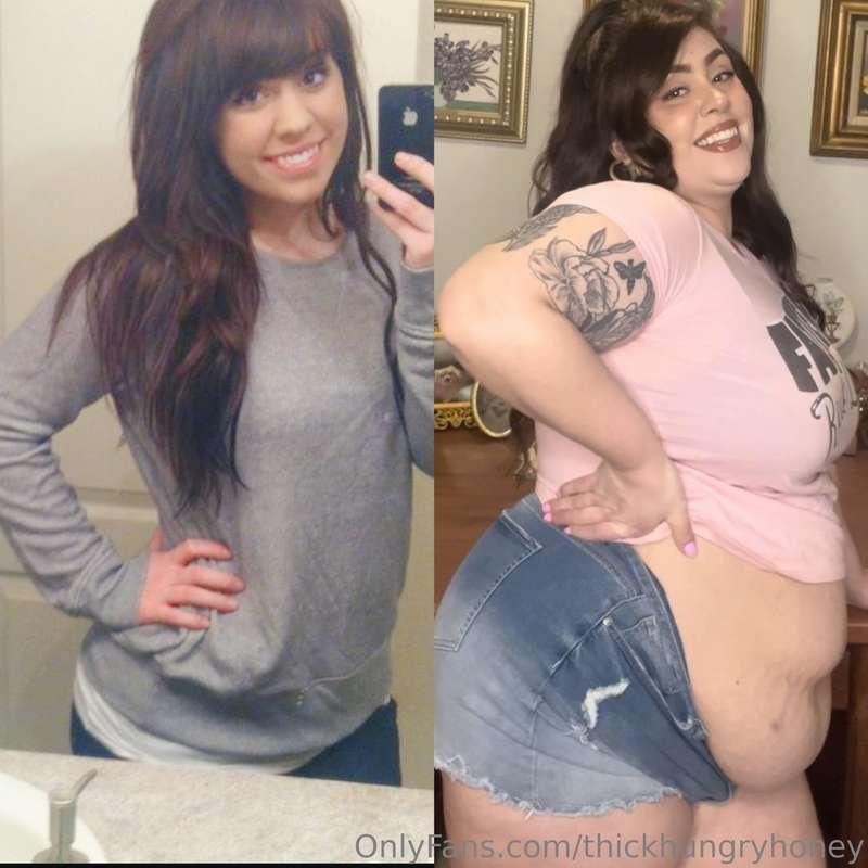 Skinny lil thing gave in to food and became an obese piggy >..
