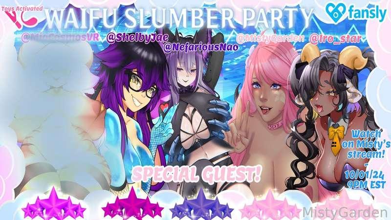 Just a reminder~!!

We're having our bi-monthly waifu slumber party podcast Tonight at 9:00 pm EST!

Unfortunately, we will be missing one of our girls @MioCosmosVR today due to the hurricane taking her off the grid. Please send her some support and wish her MANY luck! However, the show must go on!

Hope to see you all tonight!