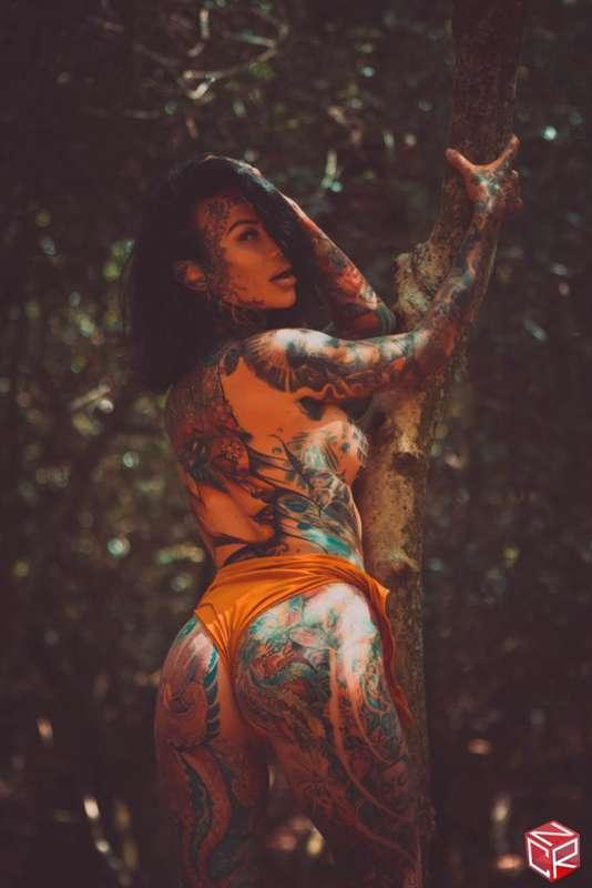 Undressed in the woods.... #topless #tattoos #pierced #nippl..