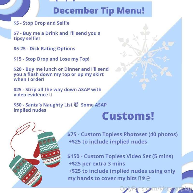 December Tip Menu!! Some very slight changes and additions ☺..