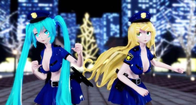 FullHD 【MMD R-18】 ROKI - Miku & Rin Police