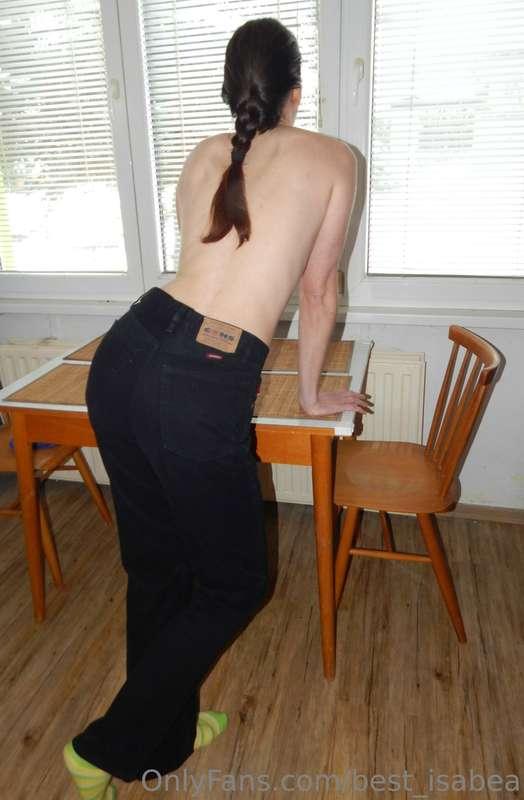 Topless in jeans and waiting for you.
