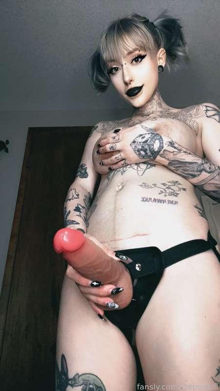 Goth Strap On Dommy Mommy Fucking her Sex Doll #fyp