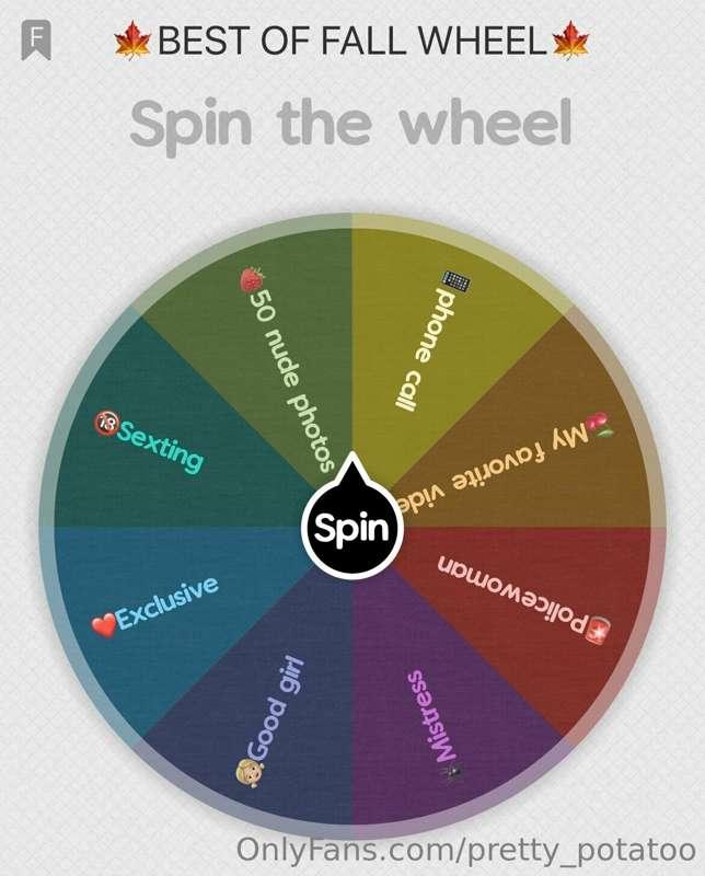 🍁SPIN THE WHEEL OF THIS FALL🍁

$50 for one spin 
$75 for two..