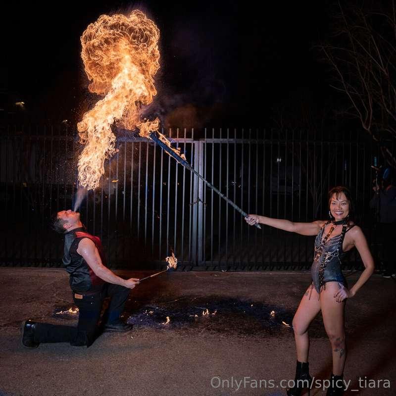 Me standing next to a fire breather. 