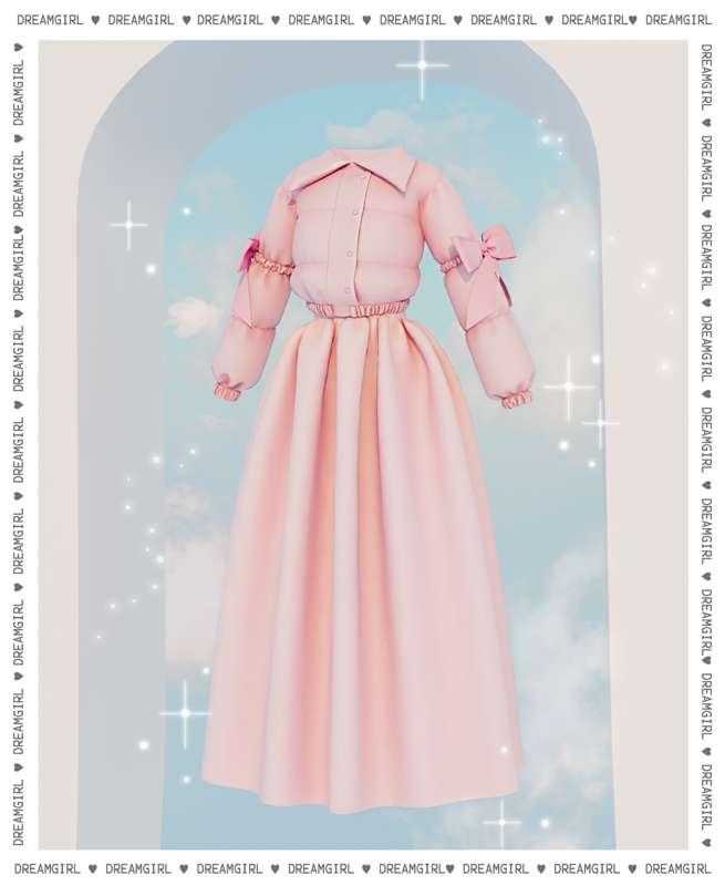 PUFFER JACKET WITH BOWS · LONG SKIRT