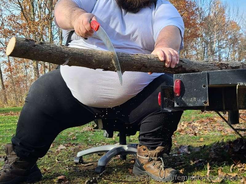 It was so hot watching him get some wood ready for our bonfi..