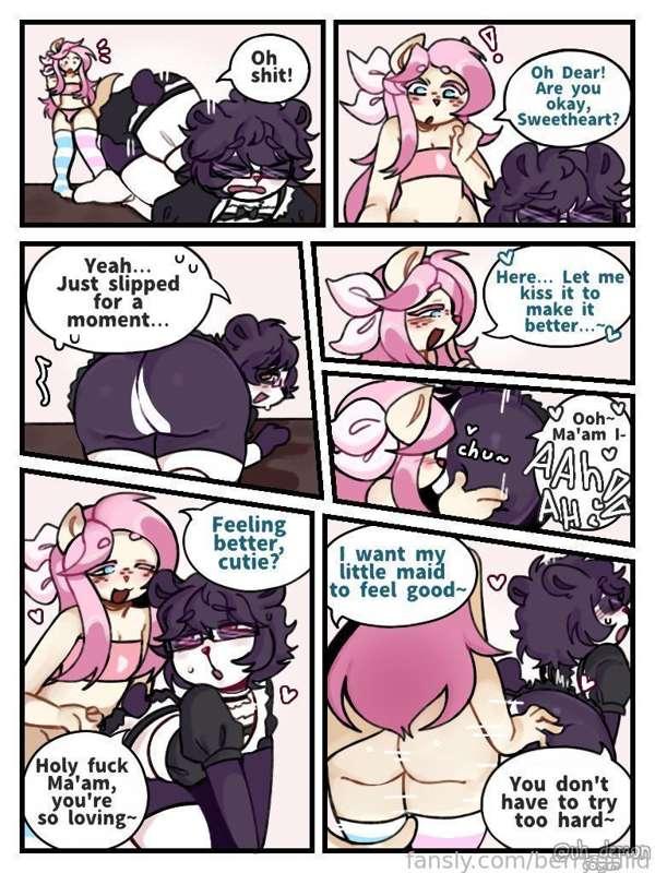 New Futa MILF/Femboy comic by Uh_Demon! Get ready for some more maid fun with Berry!💞🐼✨

#comic #nsfw #femboy #furry #femdom