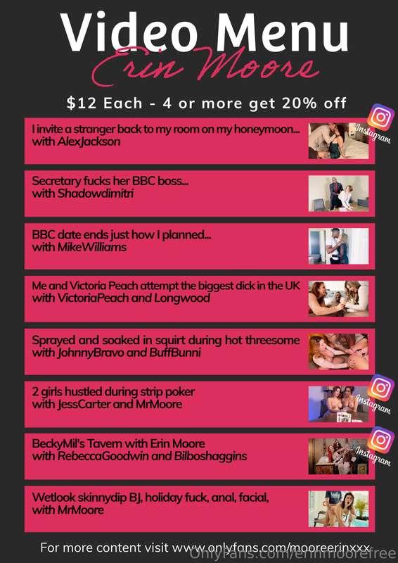 Brand New Video List - DM me for Purchases 