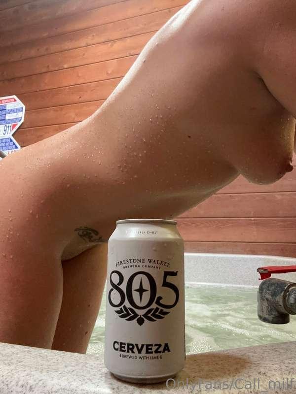Soaking in a mineral hot springs tub. 🛁