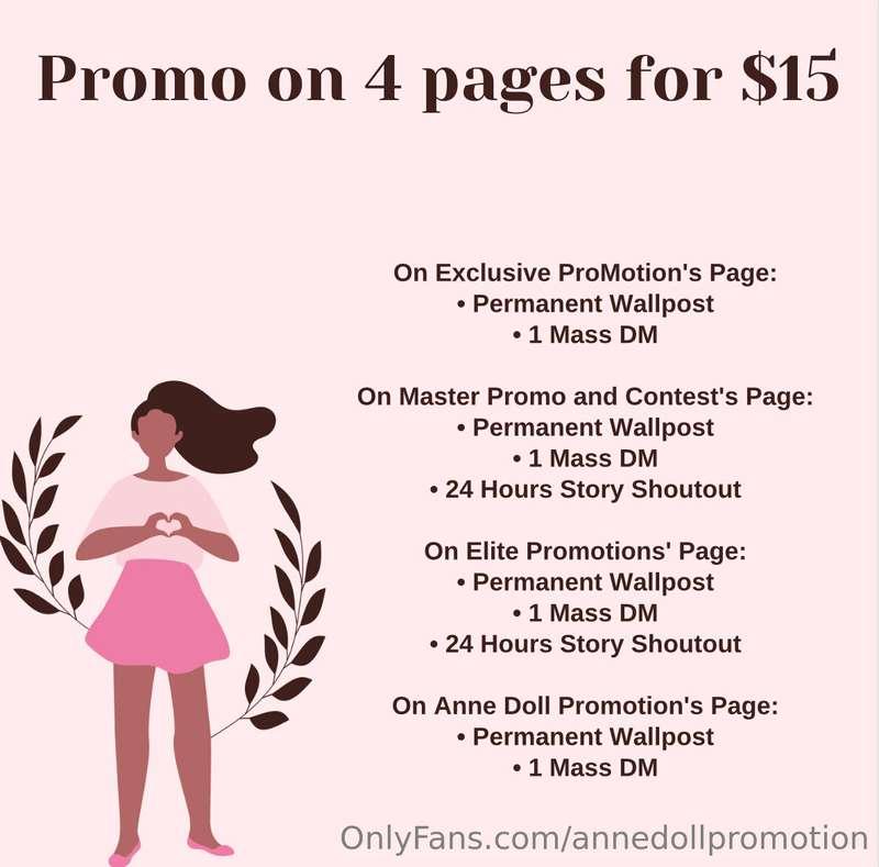 ᴘʀᴏᴍᴏ ᴏɴ ᴏᴜʀ 4 ᴍᴀɪɴ ᴘᴀɢᴇꜱ ꜰᴏʀ $15On @exclusivepromotion▪️ Pe..