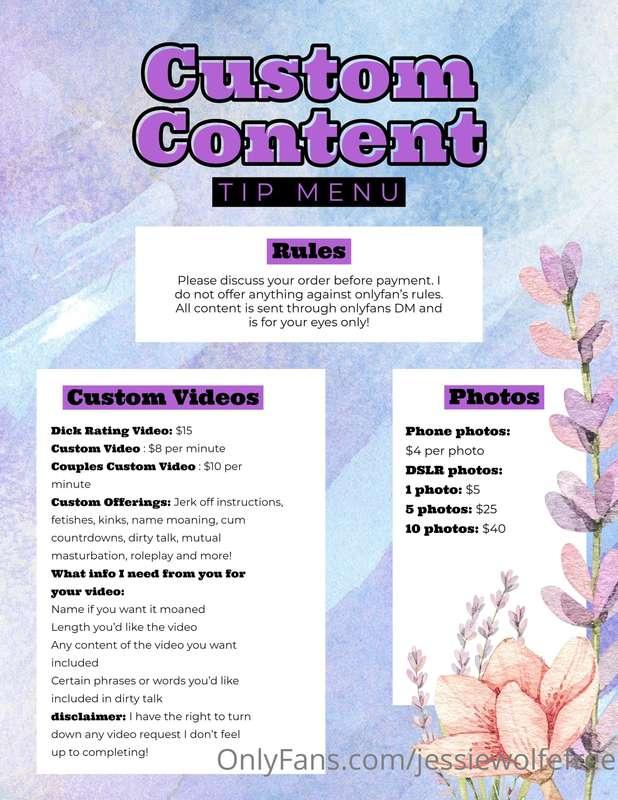Here is the custom content menu for my paid onlyfans!! You c..
