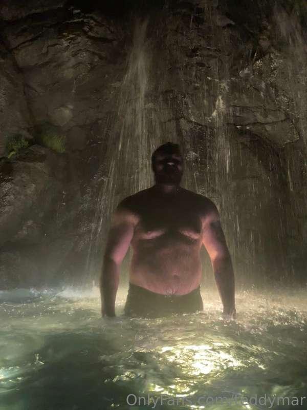 Theo in a waterfall