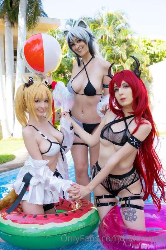 The playful Arknights trio with @kerocchi as Surtr, @liensue..