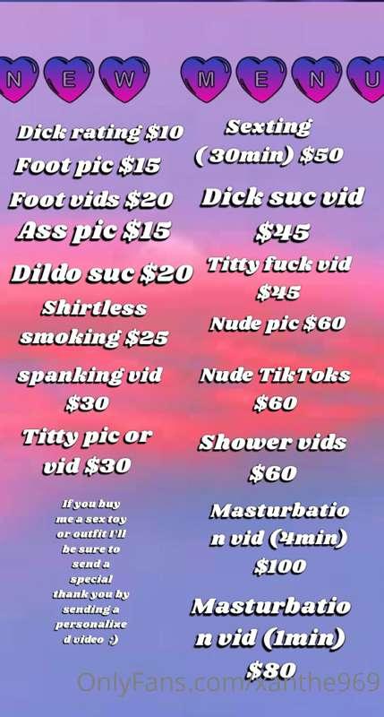 ✨Here’s my menu for all my new followers 😘✨