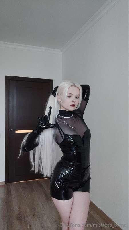 Love red lipstick and black shiny outfit.Do you dream of my ..