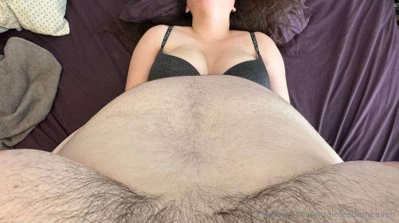 We wanted to see how much his belly covers me when he's stra..