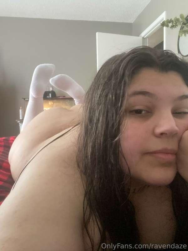 Naked in bed with some new socks on 🧦🐰