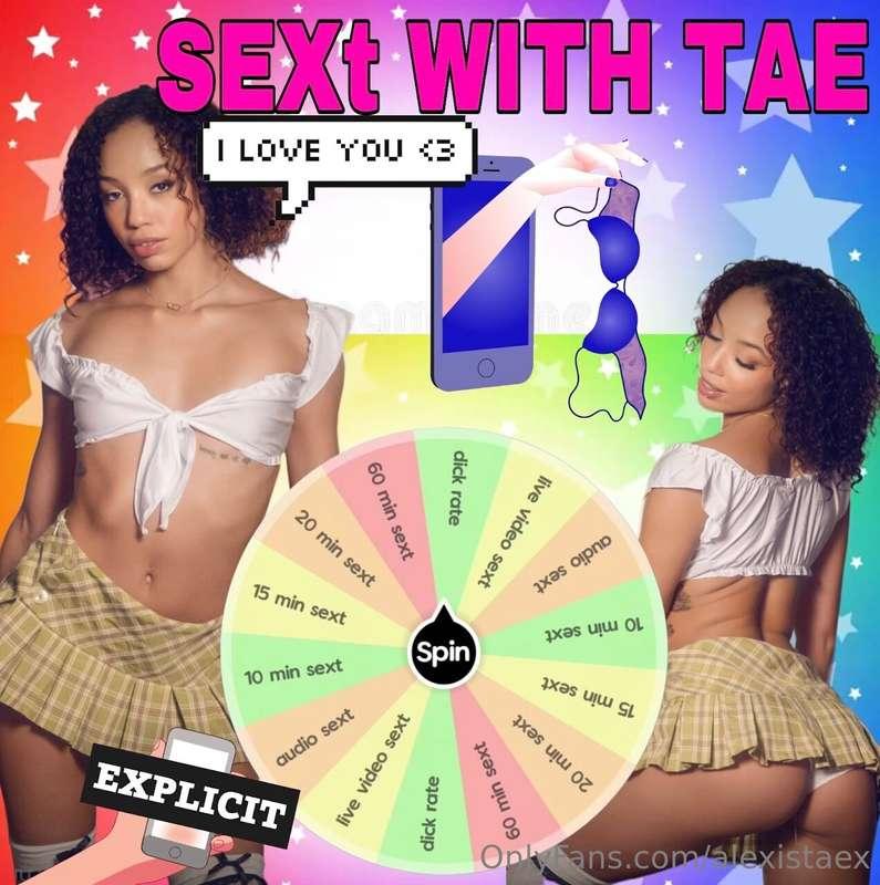 𝐒𝐄𝐗𝐓 𝐖𝐈𝐓𝐇 𝐓𝐀𝐄 𝐖𝐇𝐄𝐄𝐋 📱🤭💋 Tip to spin and win some 1 on 1 sext..
