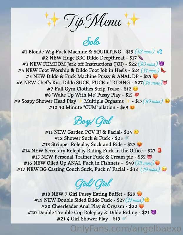 ***Updated Tip Menu!!***
💋 **SOLO CONTENT** 💋
♡ Blonde Wig F..