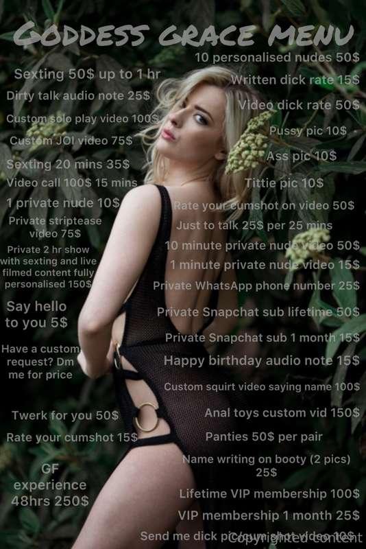 This is my Official Goddess Grace OF menu! Dm me to enquire ..