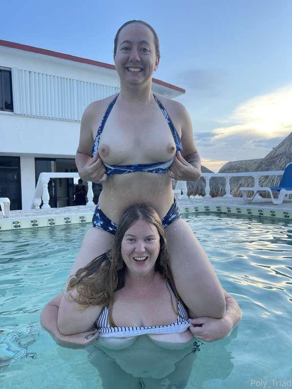 Flashing at the resort pool.