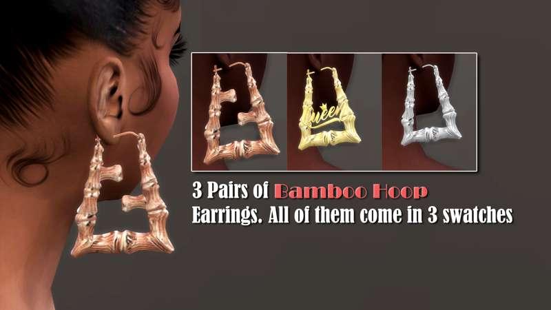 3 pairs of Bamboo hoop earrings