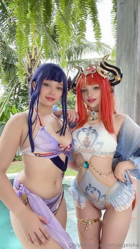 Raiden & Nilou enjoying a day by the pool ☀️ /w @hidorirose ..