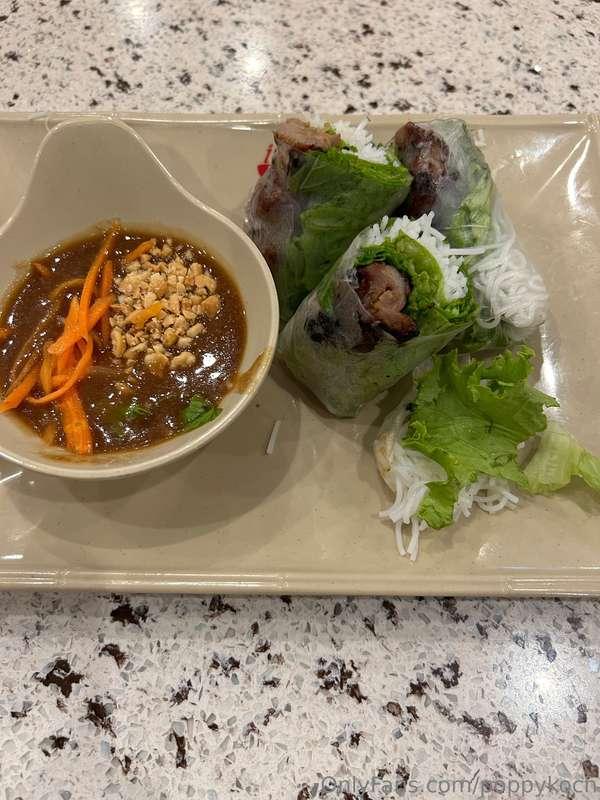 I absolutely pigged out today 😋 pork spring rolls, huge bowl..