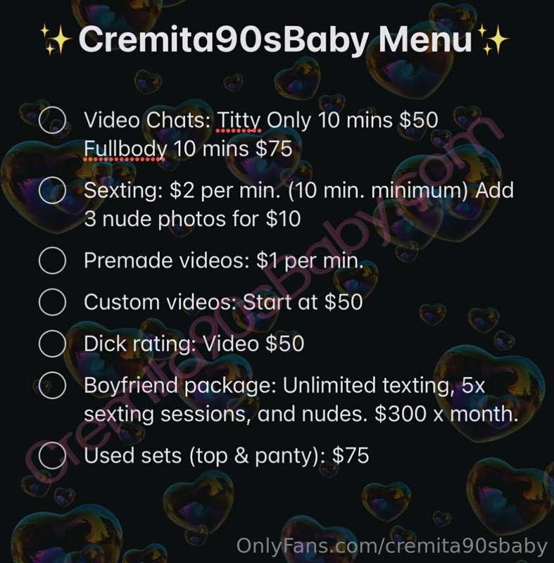 ✨Updated Tip Menu✨