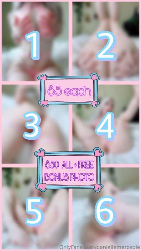 🩷Tip $30 for the FULL SET + FREE BONUS PHOTO🩷
OR
Tip $5 per ..
