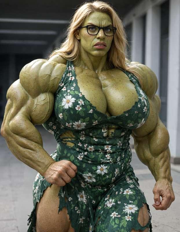 Blonde w/ Glasses in a Dress Hulking Out