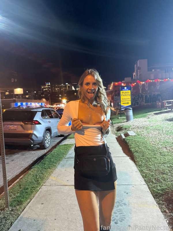 Somewhere out in Austin 😜  being naughty! #flash #public #boobies #pantynectar 