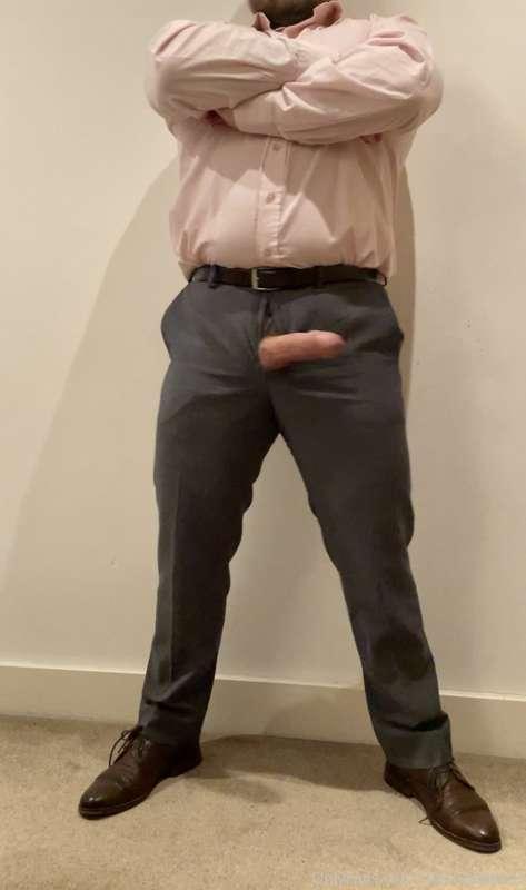 Cock feels good in the tight trousers. Need some servicing, ..