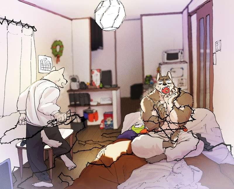 December request 2versions!【 Shiro ties up Kuro in Christmas lights】