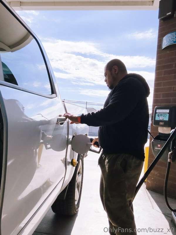 Freeballing at the pump. I love it when guys check out my bu..