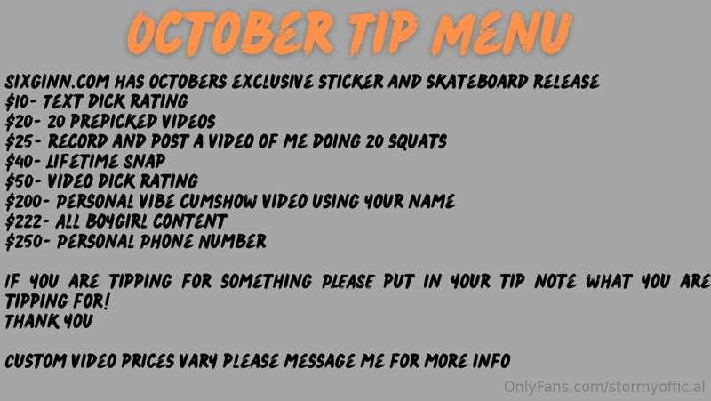 OCTOBER TIP MENU