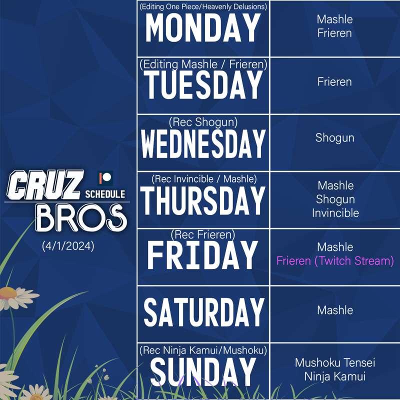 Cruz Bros Weekly Patreon Schedule (4/1/2024)