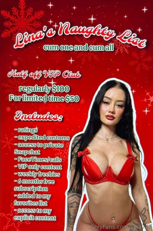❄️ LINA’S NAUGHTY LIST ❄️cum join me in my VIP club now 50% ..