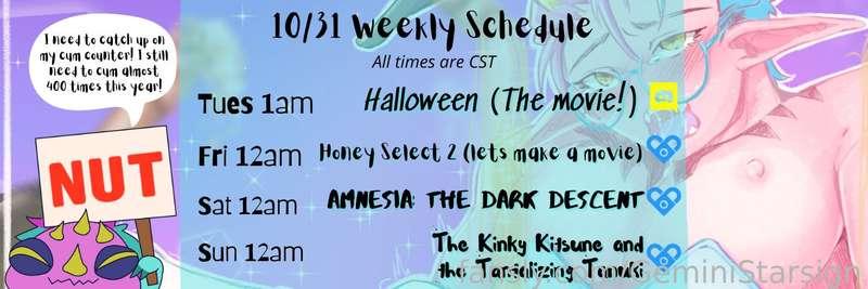 Another schedule for the new week! Lots of chances to make me cum because I NEED TO CATCH UP!! THERES ONLY TWO MONTHS LEFT AND I NEED TO CUM 400 TIMES. LETS FUCKING GO.

#lewdtuber #nsfwtuber #streamer