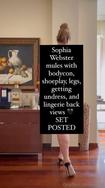 Sophia Webster mules with bodycon, shoeplay, legs, getting u..