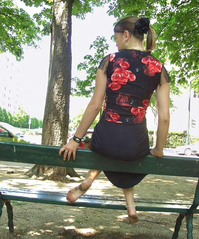 Barefoot Girl On Bench In Park