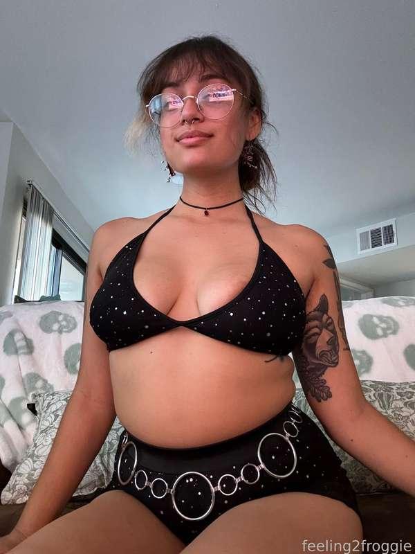 i have some videos to post this week but editing is a pain in my ass. you guys will have to be content with some photos today :)  outfit and belt courtesy of @moreshameless 

[ #fyp #bikini #selfie #glasses #asian #brunette #lewd #boobs #egirl #alt #altgirl #nipples #nipplepiercing ]