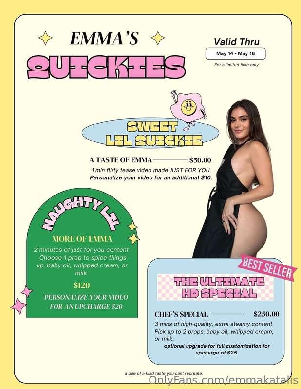EMMA’S LITTLE QUICKIE MENU 💋Short, sweet, and soaked in temp..