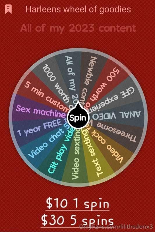 GREAT DEAL on my spin wheel! Example of wheel above babe ^^ ..