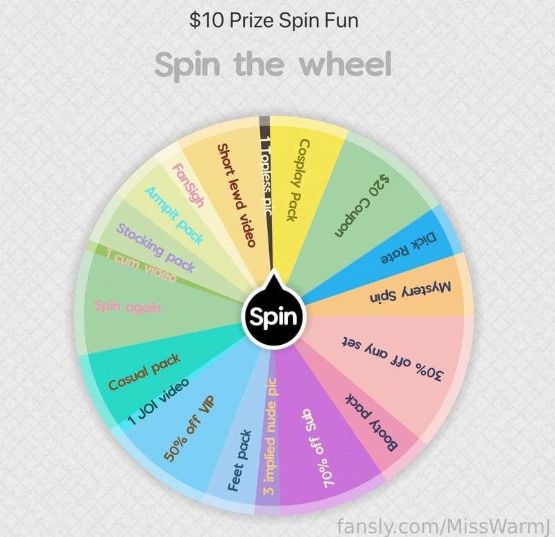 Naughty Tier List Wheel Spin Game 
OFFICIALLY OPEN TO PLAY!!! 

How To Play:
- tip $10 to my naughty list goal and you get 1 spin of the wheel!! 
- I will send you a video spinning the wheel for your prize!

顽皮榜单转盘游戏
🎉 正式开玩啦！小可爱们快来！ 🎉

怎么玩呀？
给我的顽皮榜单帖子下面的小费栏打赏10刀，就能转一次幸运转盘哦！💖
我会录一段超甜的视频，亲自为你转出专属礼物！✨

#ExclusiveContent #DMMe #SpicyContent #CosplayBabe #FeetGoddess #feet #foot #sock #boobs #tits #joi #ass #fullnude #fyp #JOI 