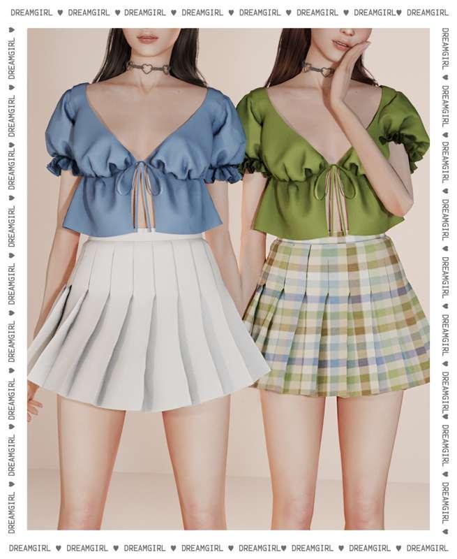 TIED FRONT BLOUSE ・PLEATED SKIRT
